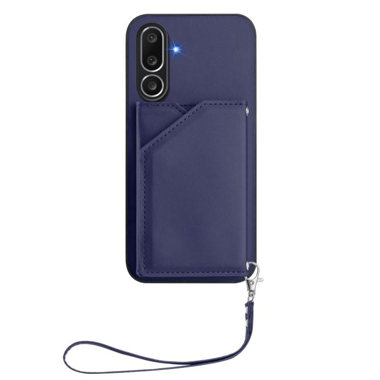 For Samsung Galaxy M56 5G Skin Feel Four Card Slots Phone Case with Wrist Strap
