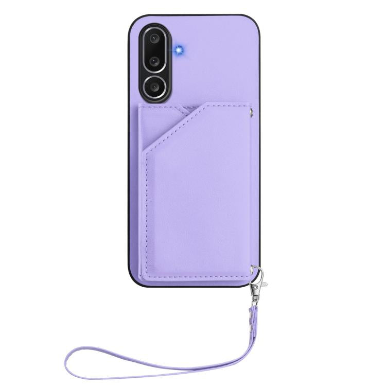 For Samsung Galaxy M56 5G Skin Feel Four Card Slots Phone Case with Wrist Strap