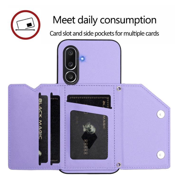 For Samsung Galaxy M56 5G Skin Feel Four Card Slots Phone Case with Wrist Strap
