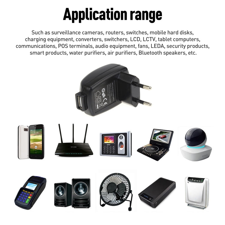 HYT-0500500EW 5V 1A USB Port Power Adapter, Plug Type:EU Plug - Black