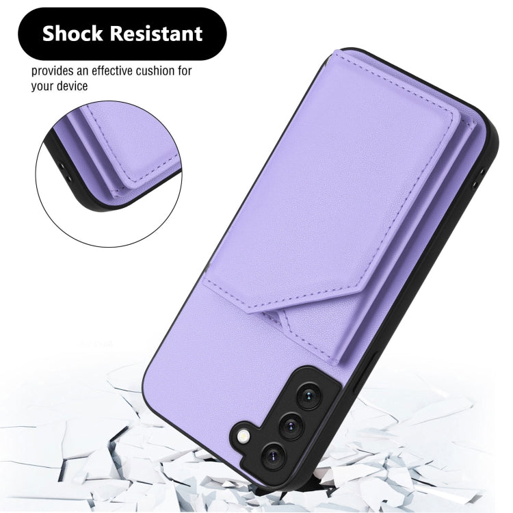 For Samsung Galaxy S21 FE Skin Feel Four Card Slots Phone Case with Wrist Strap