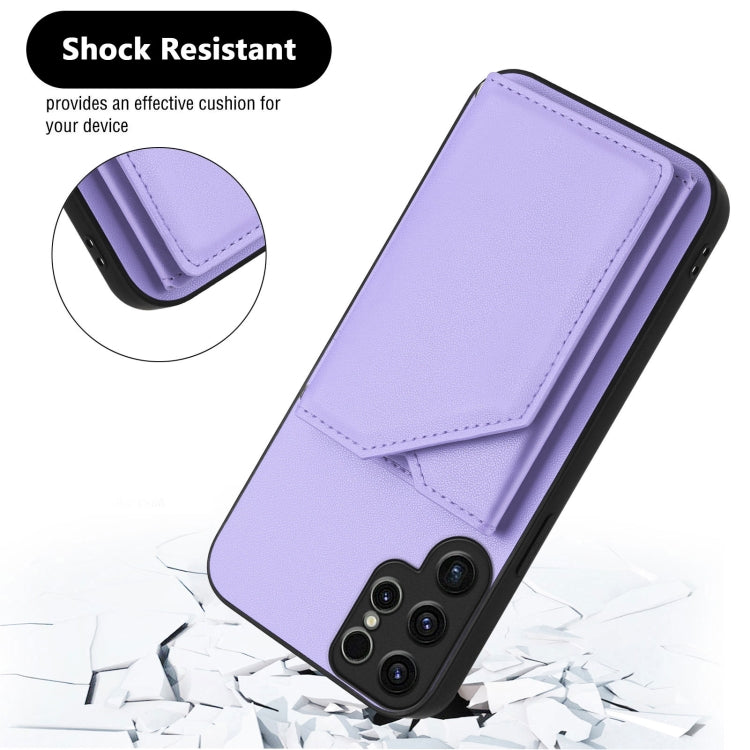 For Samsung Galaxy S22 Ultra Skin Feel Four Card Slots Phone Case with Wrist Strap
