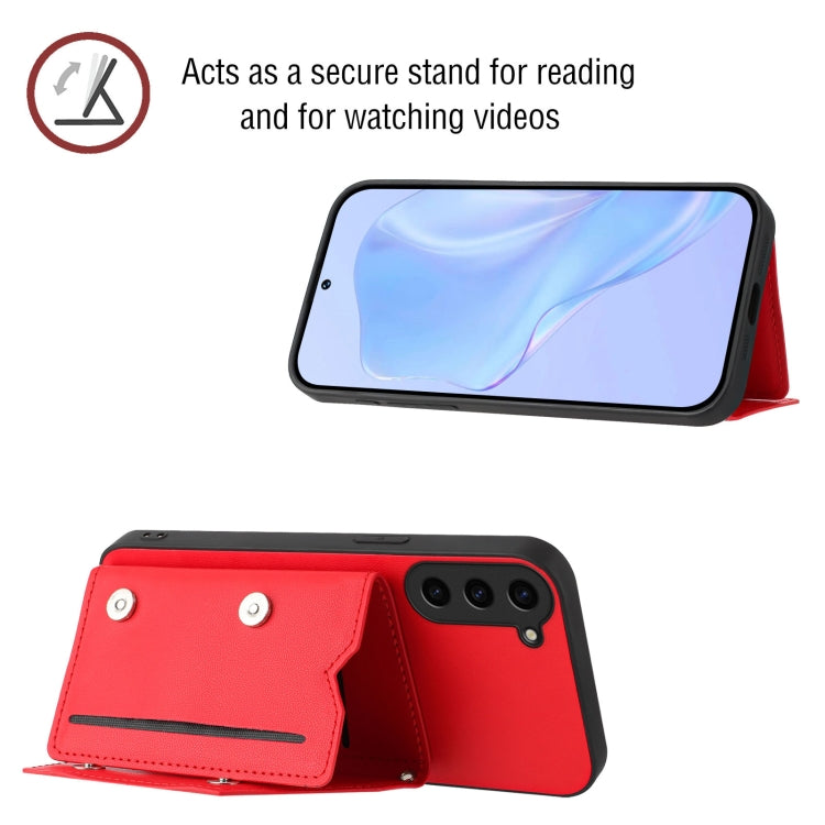 For Samsung Galaxy S23 FE 5G Skin Feel Four Card Slots Phone Case with Wrist Strap