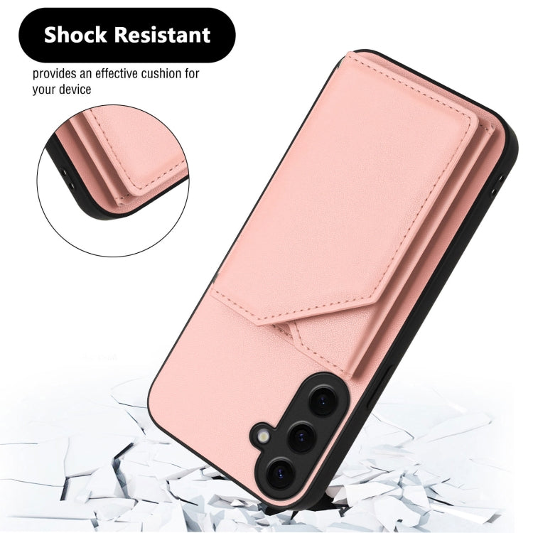 For Samsung Galaxy S24 5G Skin Feel Four Card Slots Phone Case with Wrist Strap