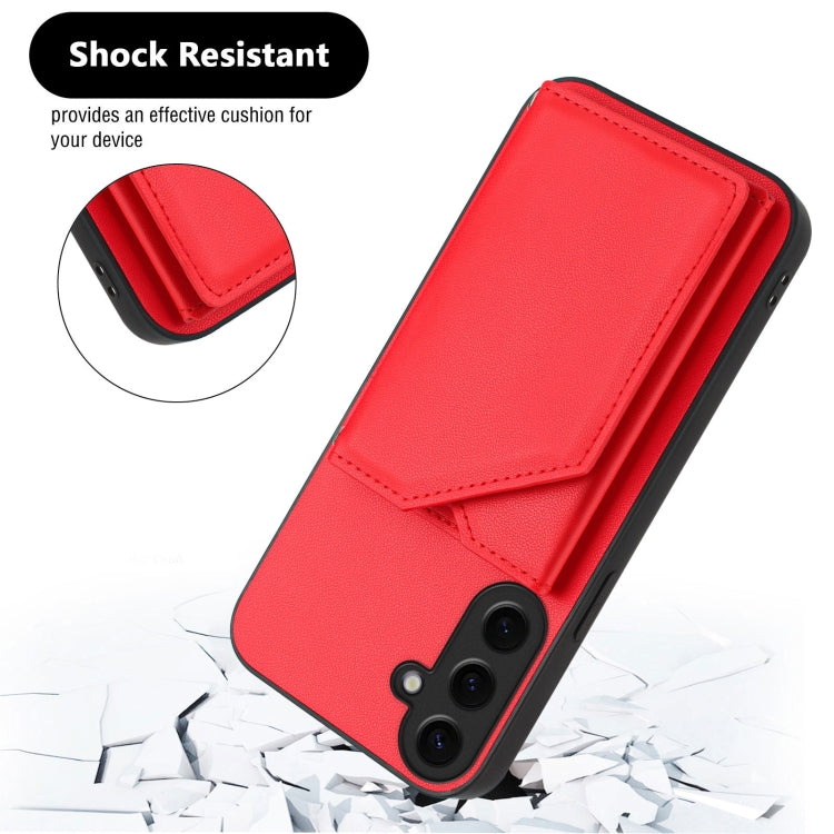 For Samsung Galaxy S24 5G Skin Feel Four Card Slots Phone Case with Wrist Strap