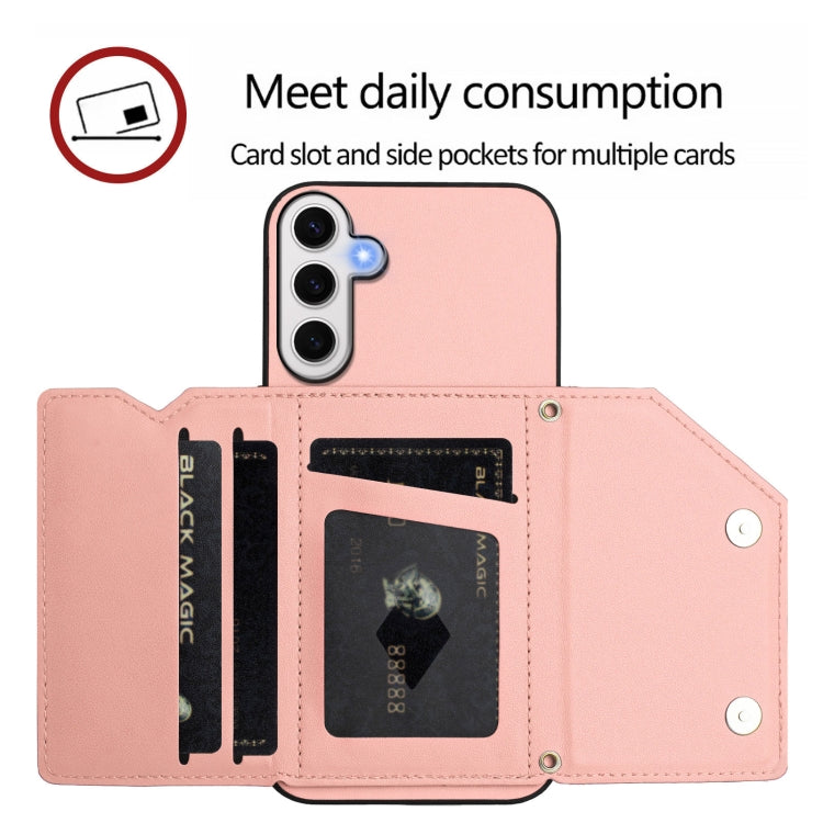For Samsung Galaxy S24 FE 5G Skin Feel Four Card Slots Phone Case with Wrist Strap