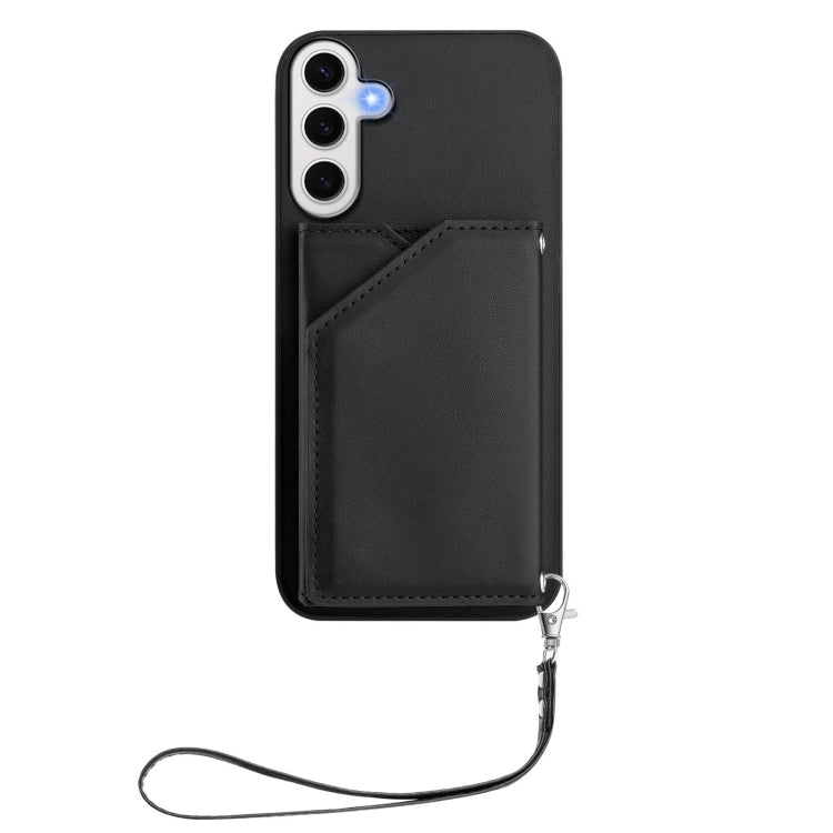For Samsung Galaxy S24 FE 5G Skin Feel Four Card Slots Phone Case with Wrist Strap