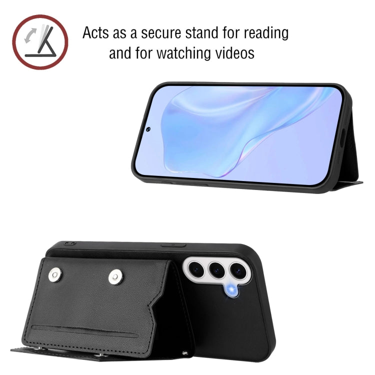 For Samsung Galaxy S24 FE 5G Skin Feel Four Card Slots Phone Case with Wrist Strap