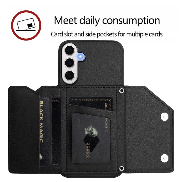 For Samsung Galaxy S24 FE 5G Skin Feel Four Card Slots Phone Case with Wrist Strap