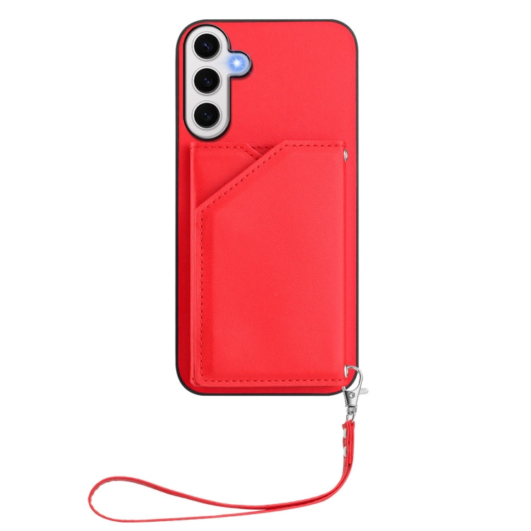 For Samsung Galaxy S24 FE 5G Skin Feel Four Card Slots Phone Case with Wrist Strap