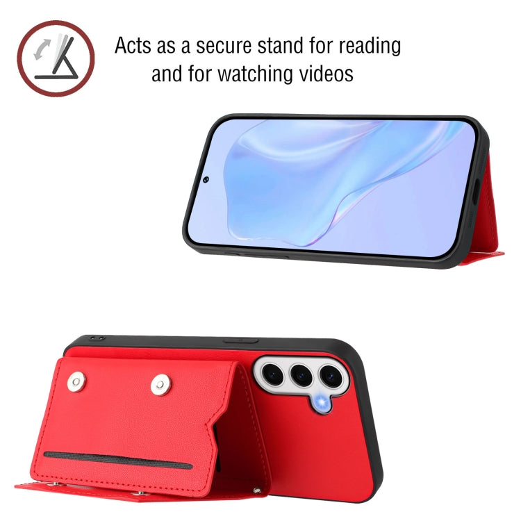 For Samsung Galaxy S24 FE 5G Skin Feel Four Card Slots Phone Case with Wrist Strap