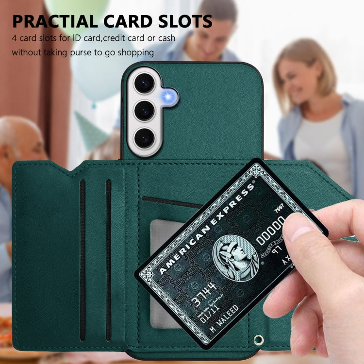 For Samsung Galaxy S24 FE 5G Skin Feel Four Card Slots Phone Case with Wrist Strap