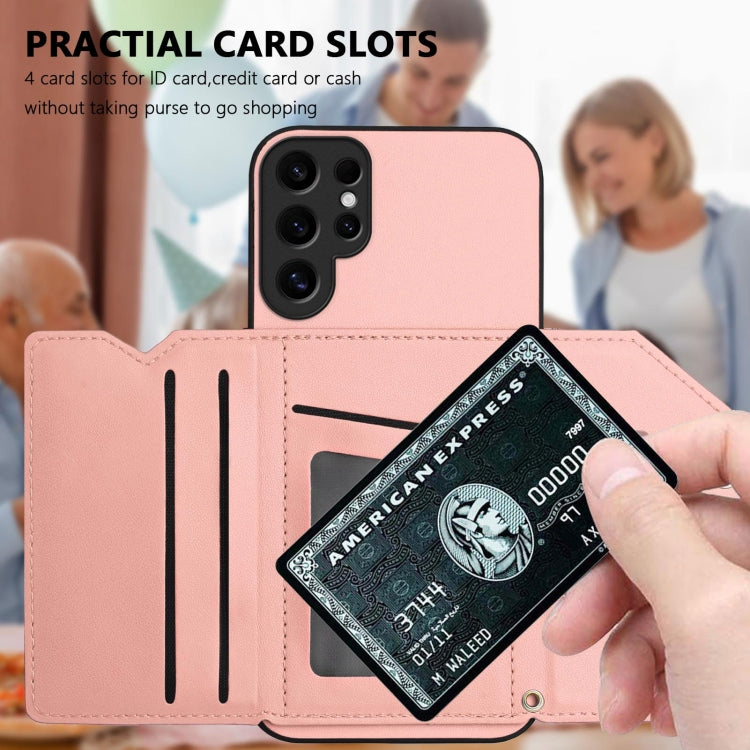 For Samsung Galaxy S24 Ultra 5G Skin Feel Four Card Slots Phone Case with Wrist Strap