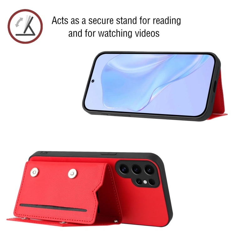 For Samsung Galaxy S24 Ultra 5G Skin Feel Four Card Slots Phone Case with Wrist Strap
