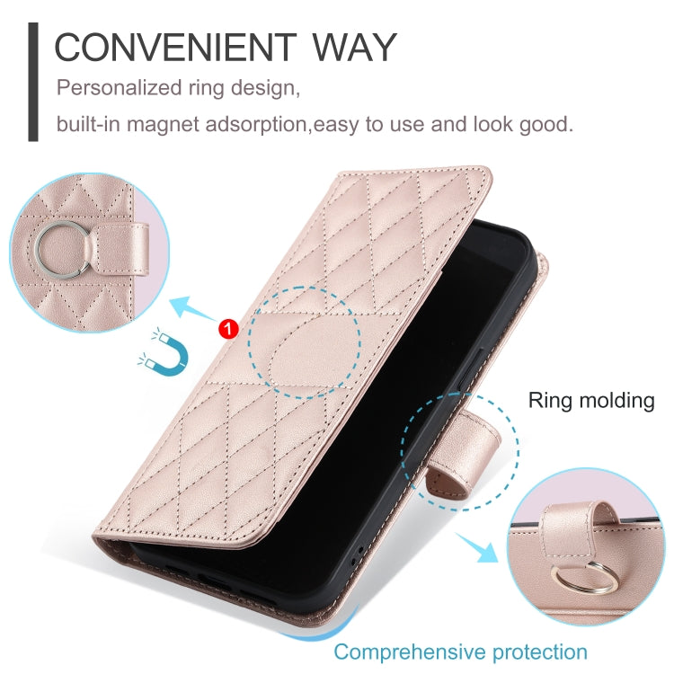 For Redmi Note 12 5G Global Ring Buckle Rhombic Leather Phone Case