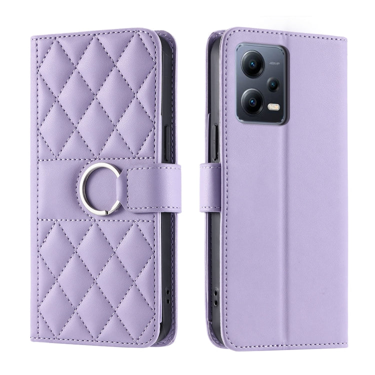 For Redmi Note 12 Pro 5G Global Ring Buckle Rhombic Leather Phone Case