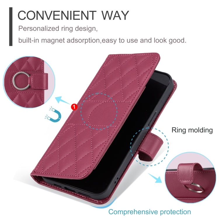 For Redmi Note 12 4G Global Ring Buckle Rhombic Leather Phone Case