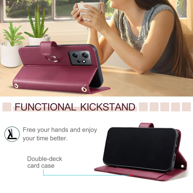 For Redmi Note 12 4G Global Ring Buckle Rhombic Leather Phone Case