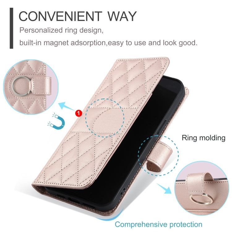 For Redmi K70E Ring Buckle Rhombic Leather Phone Case