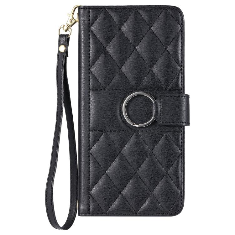 For Redmi Note 14 4G 163.25mm Global Ring Buckle Rhombic Leather Phone Case