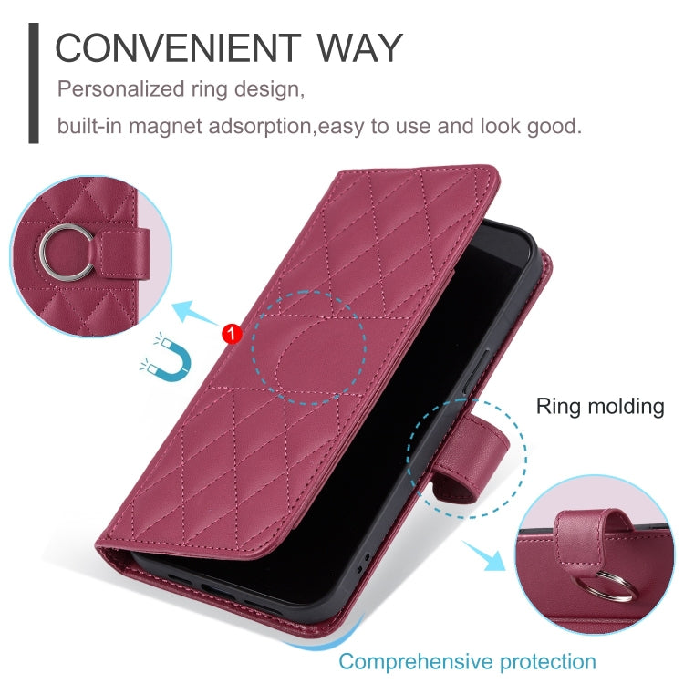 For Xiaomi Poco M6 4G Ring Buckle Rhombic Leather Phone Case