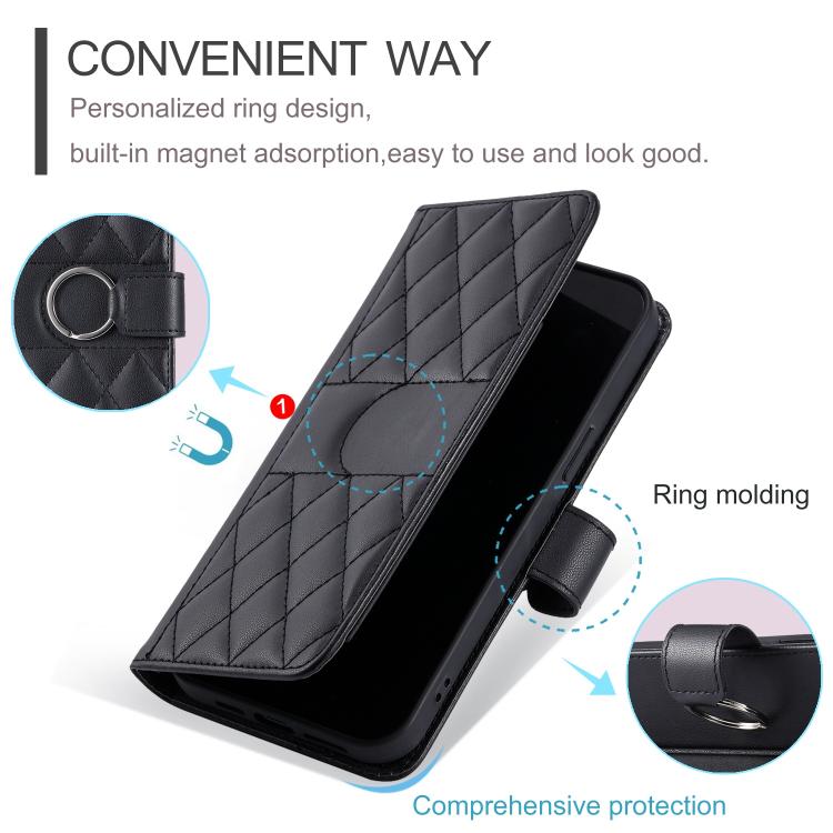 For Xiaomi 14T Ring Buckle Rhombic Leather Phone Case