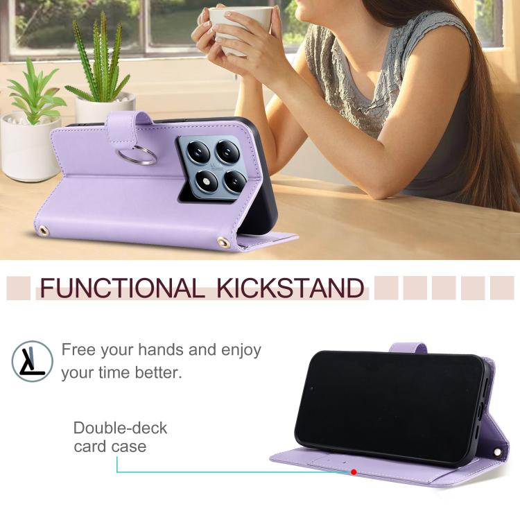 For Xiaomi 14T Ring Buckle Rhombic Leather Phone Case