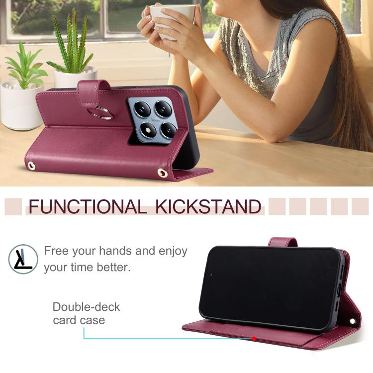 For Xiaomi 14T Pro Ring Buckle Rhombic Leather Phone Case