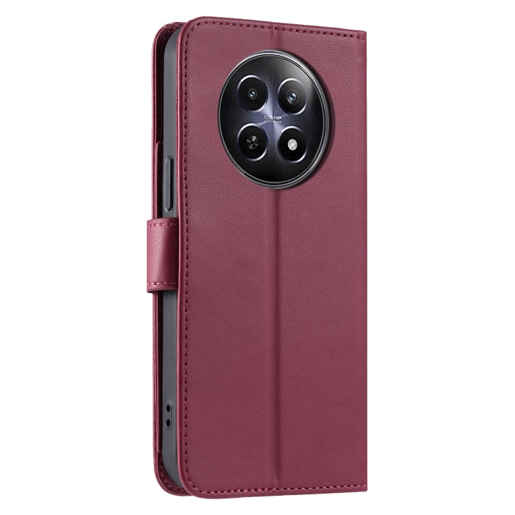 For Realme 12 5G Global Ring Buckle Rhombic Leather Phone Case