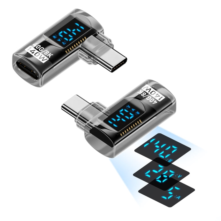 Type-C Male to Type-C Female Smart Digital Display Side Bend Charging Adapter