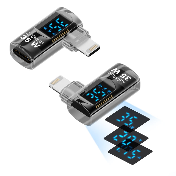 8 Pin Male to Type-C Female Smart Digital Display Side Bend Charging Adapter
