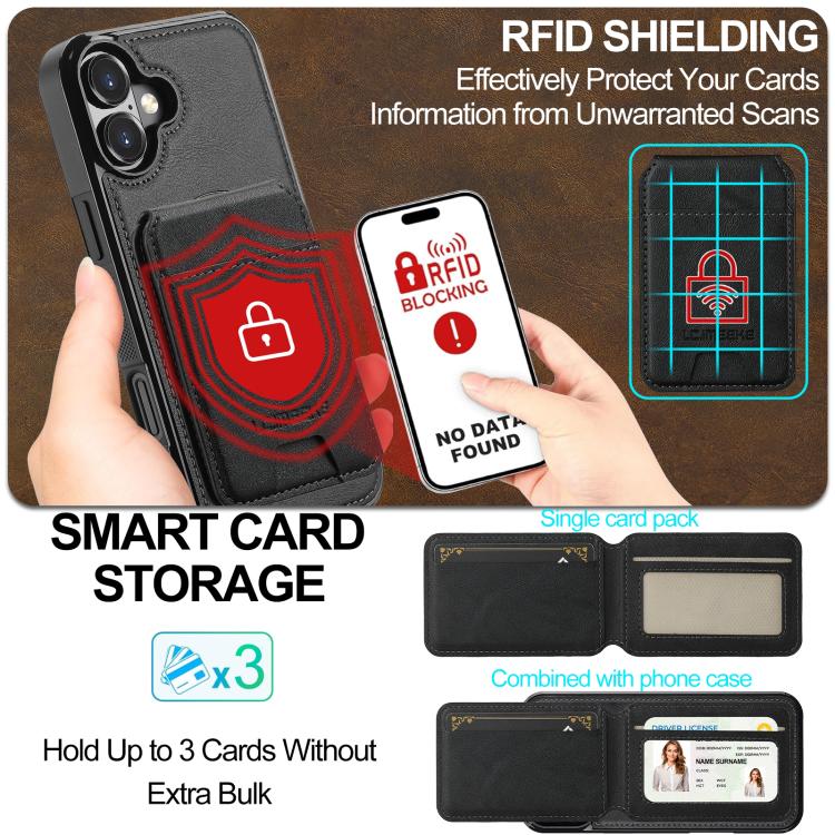 For iPhone 17 LC.IMEEKE L3 Series Detachable RFID Card Bag Magsafe Phone Case