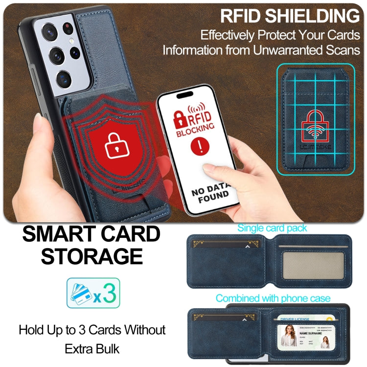 For Samsung Galaxy S21 Ultra 5G LC.IMEEKE L3 Series Detachable RFID Card Bag Magsafe Phone Case