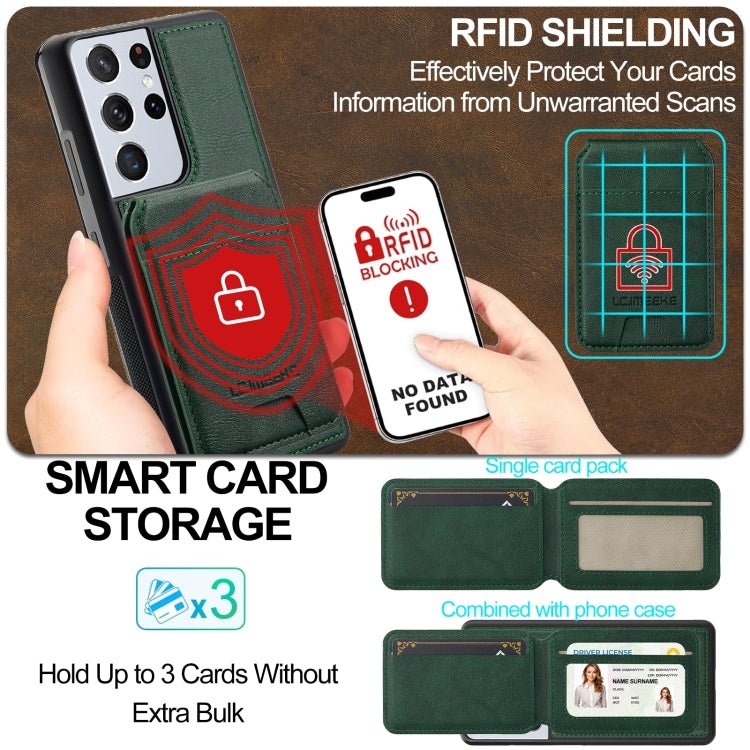 For Samsung Galaxy S21 Ultra 5G LC.IMEEKE L3 Series Detachable RFID Card Bag Magsafe Phone Case