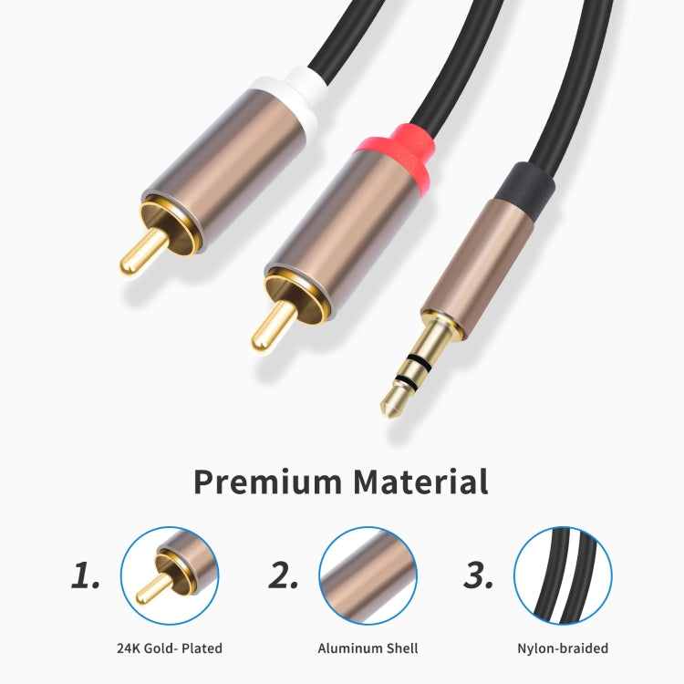 3.5mm Male to 2 RCA Male Audio Cable Amplifier Connector, Length:1m - Black Grey