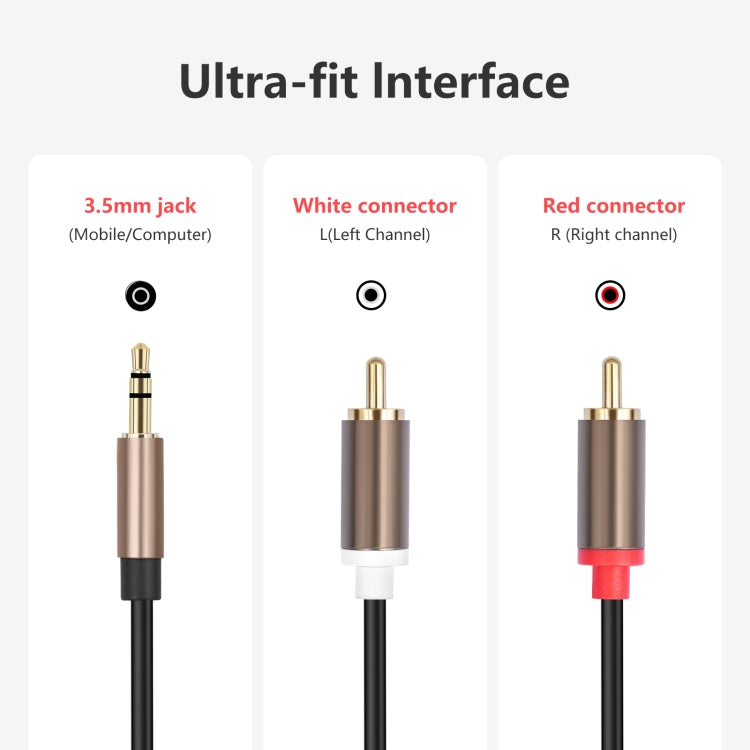 3.5mm Male to 2 RCA Male Audio Cable Amplifier Connector, Length:2m - Black Grey