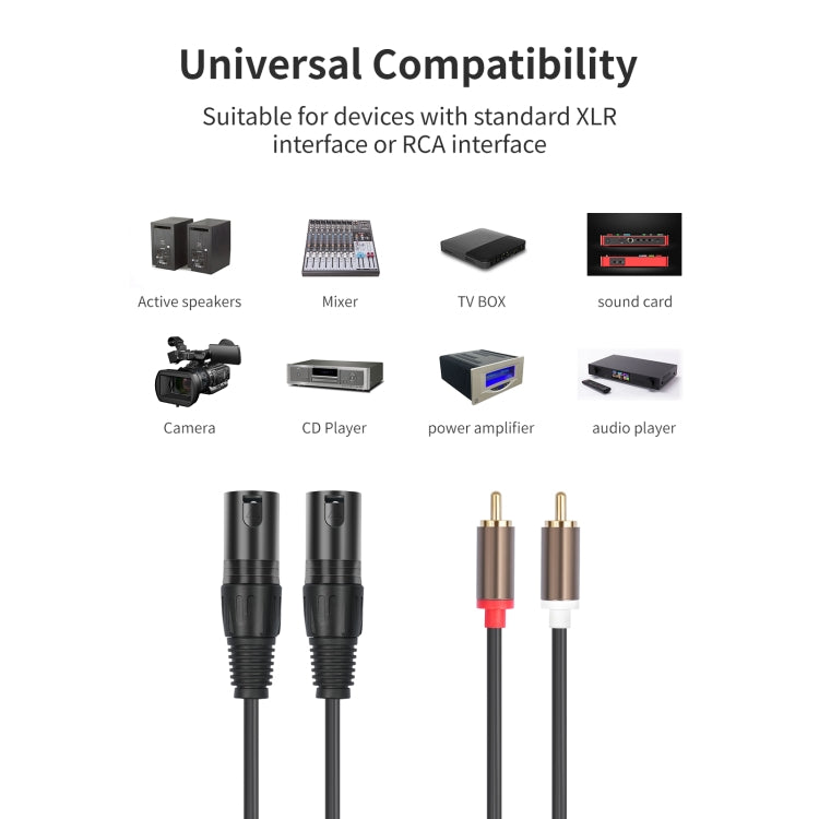 2 RCA Male to 2 XLR Male Audio Balance Cable, Length:3m - Black