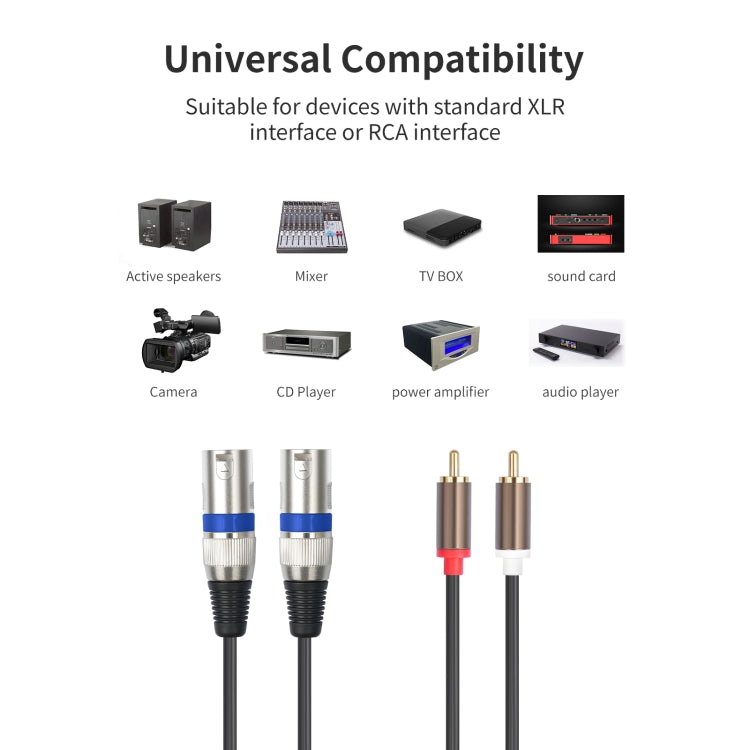 2 RCA Male to 2 XLR 3pin Male Audio Cable, Length:3m - Black Silver
