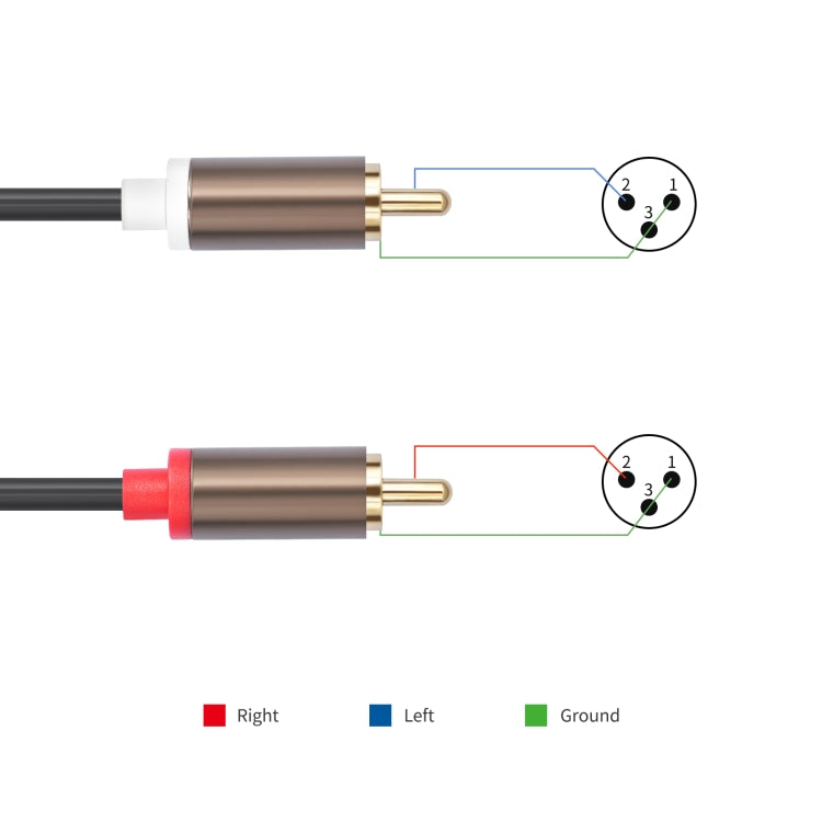 2 RCA Male to 2 XLR 3pin Male Audio Cable, Length:3m - Black Silver