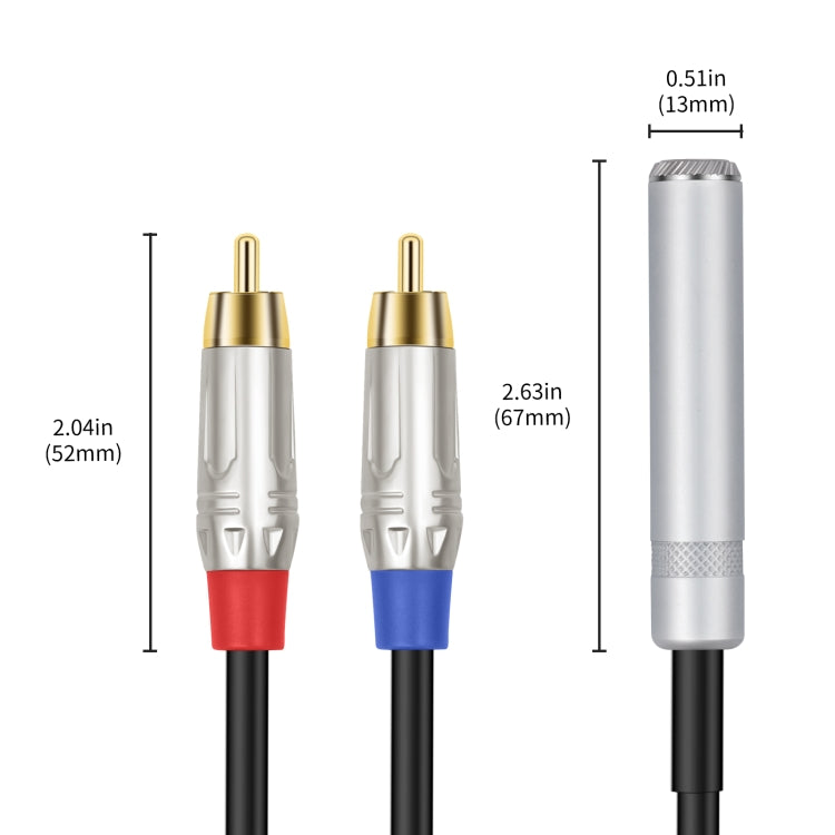 6.35mm 1/4 TRS Stereo Female to Dual RCA Male Y-type Audio Cable, Length:50cm