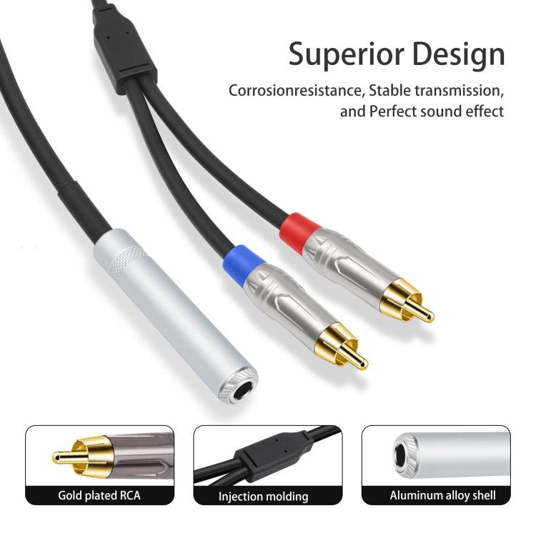 6.35mm 1/4 TRS Stereo Female to Dual RCA Male Y-type Audio Cable, Length:50cm
