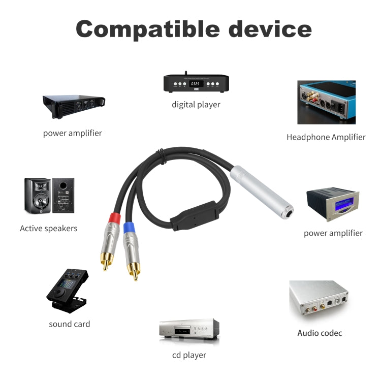 6.35mm 1/4 TRS Stereo Female to Dual RCA Male Y-type Audio Cable, Length:50cm
