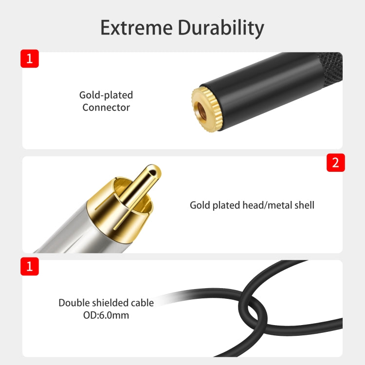 3.5mm 1/8 TRS Stereo Female to Dual RCA Male Y-type Audio Cable, Length:50cm