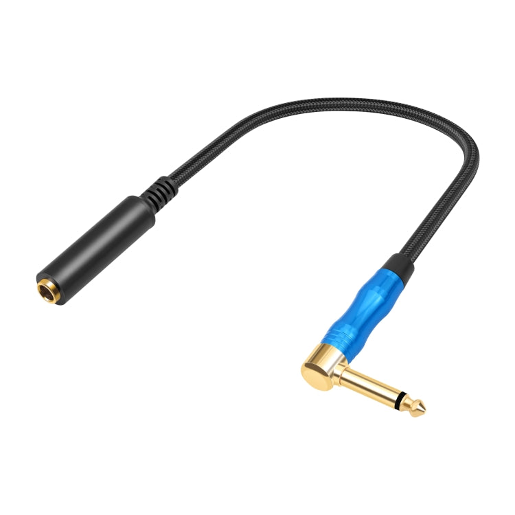 6.35mm 1/4 TRS Male Mono Elbow to Female Electric Guitar Audio Cable, Length:0.3m - Black Blue