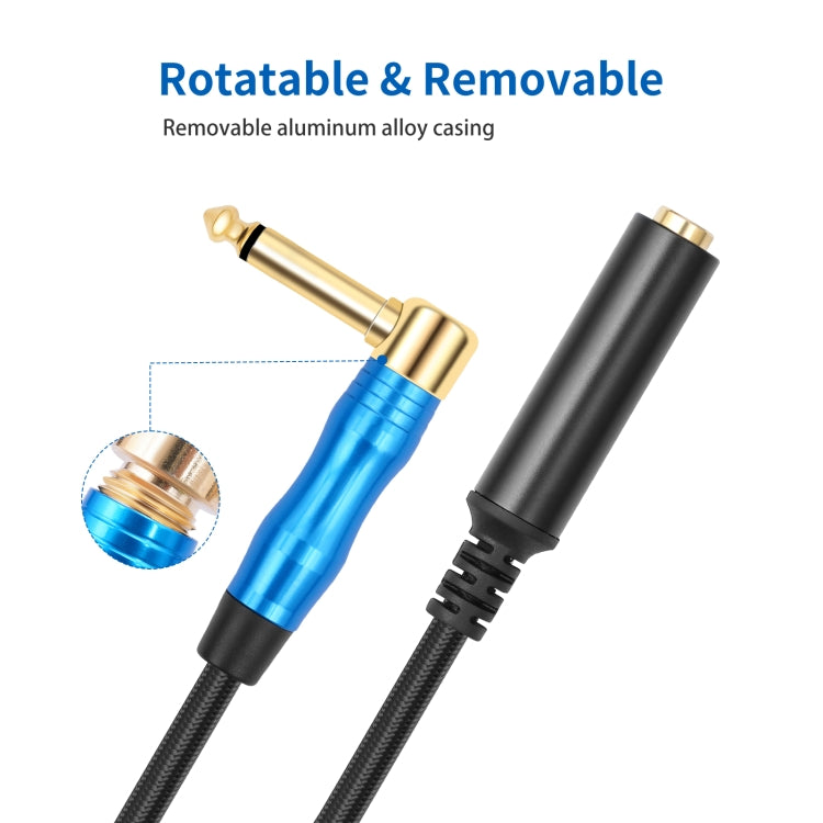 6.35mm 1/4 TRS Male Mono Elbow to Female Electric Guitar Audio Cable, Length:1m - Black Blue