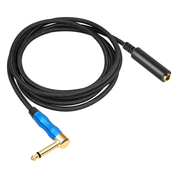 6.35mm 1/4 TRS Male Mono Elbow to Female Electric Guitar Audio Cable, Length:1.8m - Black Blue