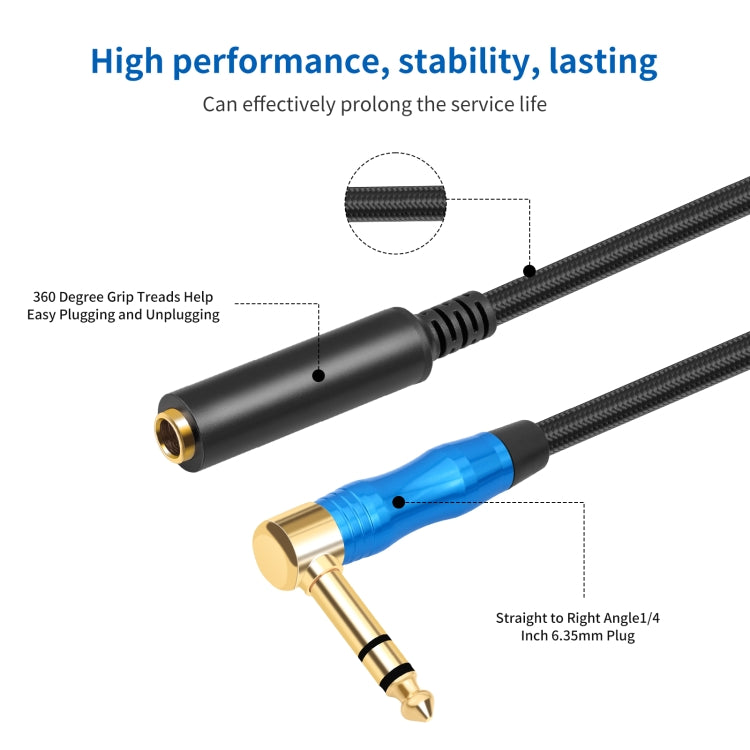 6.35mm 1/4 TRS Male Stereo Elbow to Female Electric Guitar Audio Cable, Length:0.3m - Black Blue