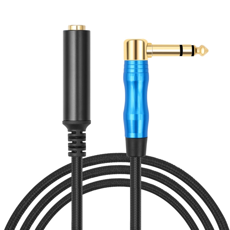 6.35mm 1/4 TRS Male Stereo Elbow to Female Electric Guitar Audio Cable, Length:1m - Black Blue