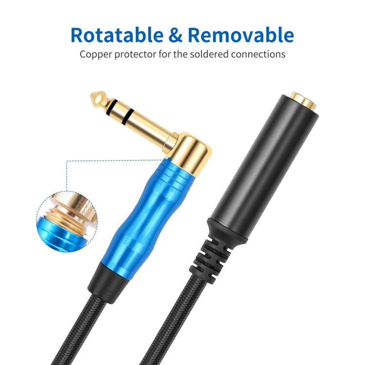 6.35mm 1/4 TRS Male Stereo Elbow to Female Electric Guitar Audio Cable, Length:1m - Black Blue