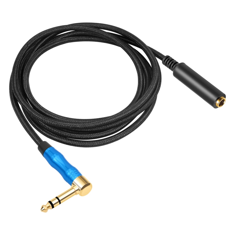 6.35mm 1/4 TRS Male Stereo Elbow to Female Electric Guitar Audio Cable, Length:1.8m - Black Blue